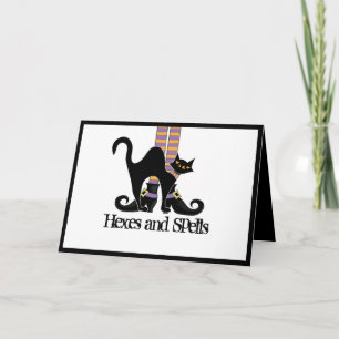 Tarjeta Halloween Cute Whimsical Witch Shoes Black Cat