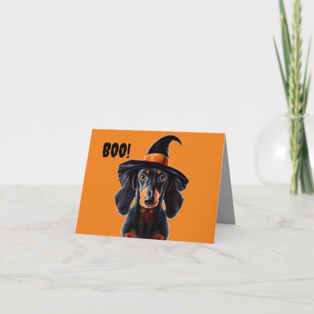 Tarjeta Halloween Dachshund Witch Card (Anverso)