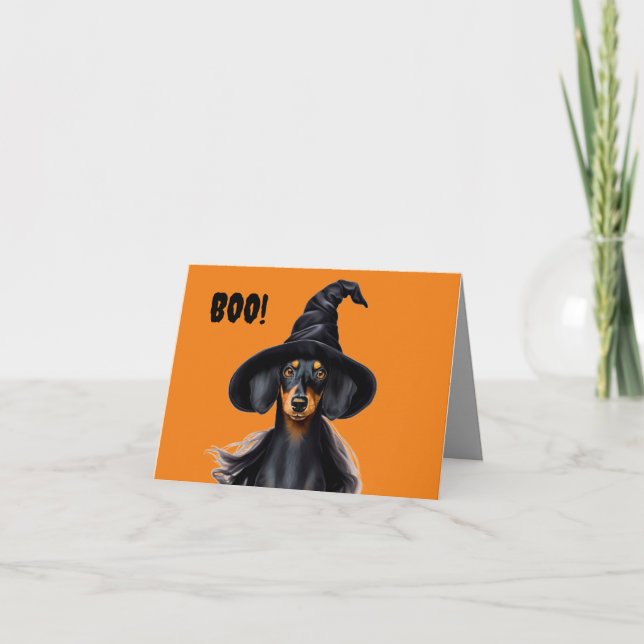 Tarjeta Halloween Dachshund Witch Card (Anverso)