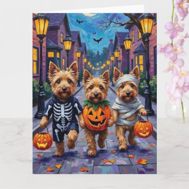 Tarjeta Halloween Dandie Dinmont Terrier Trick-or-Treating (Orquídea)