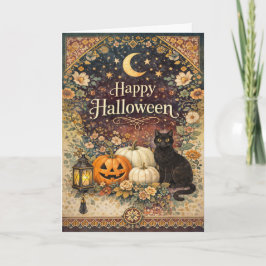 Tarjeta Halloween de Arte Popular Floral Colorido Vintage
