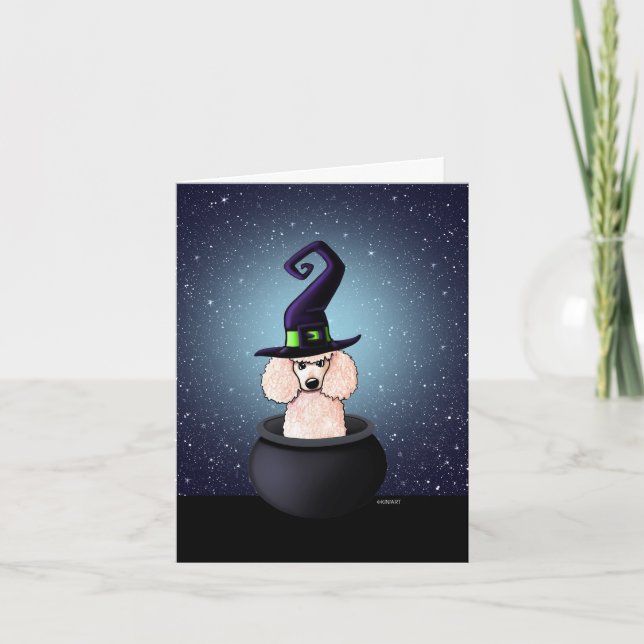 Tarjeta Halloween de brujas de KiniArt Poodle (Anverso)