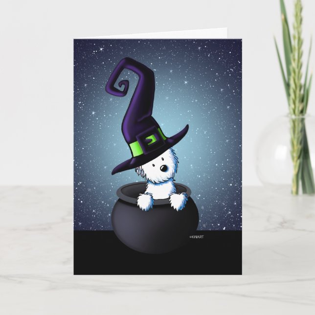 Tarjeta Halloween de Brujas KiniArt Westie (Anverso)