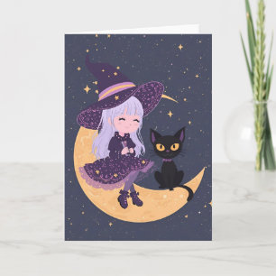 Tarjeta Halloween de Brujas y Gatos Pastel Gótico 