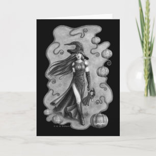 Tarjeta Halloween de brujas y muñecas