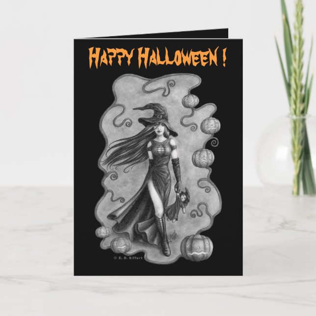 Tarjeta Halloween de brujas y muñecas (Anverso)