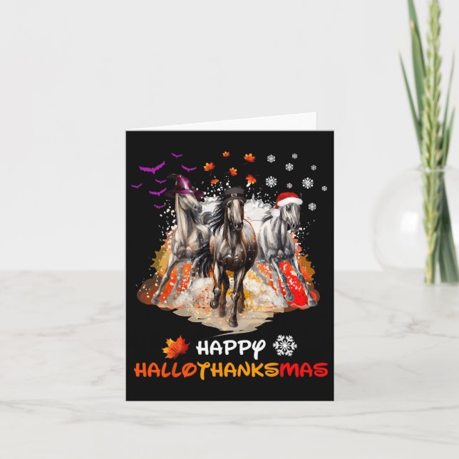 Tarjeta Halloween De Caballos Y Feliz Navidad Hallotha (Anverso)