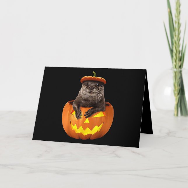 Tarjeta Halloween de calabaza de hojuelas de Otter | regal (Anverso)