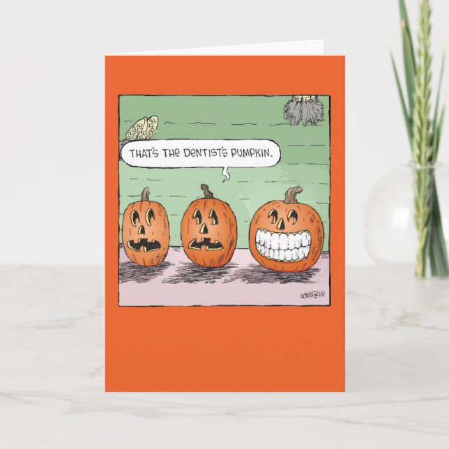 Tarjeta Halloween de calabaza para dentistas (Anverso)