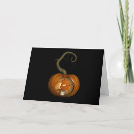 Tarjeta Halloween de calabaza tallada de bruja vol