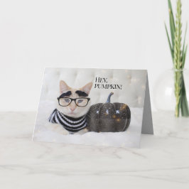 Tarjeta Halloween De Cintas Y Gafas Ocupadas De Gato Cuida