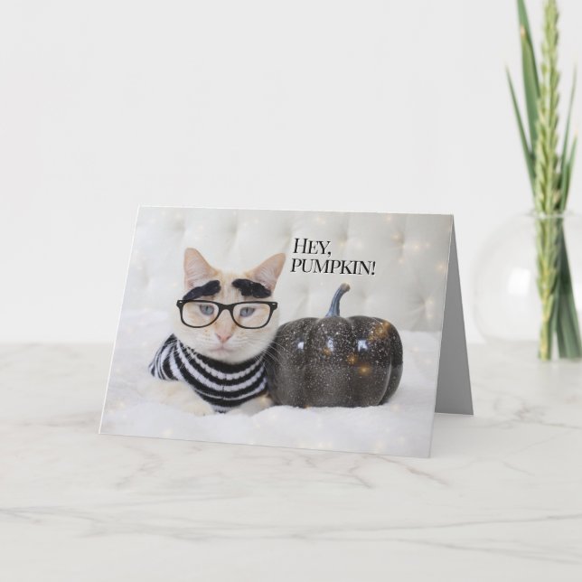 Tarjeta Halloween De Cintas Y Gafas Ocupadas De Gato Cuida (Anverso)