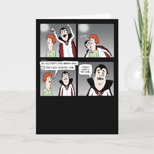 Tarjeta Halloween de divertidos vampiros tristes (Anverso)