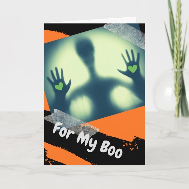 Tarjeta Halloween de dos corazones alienan para mi novio (Anverso)