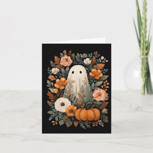 Tarjeta Halloween De Fantasma Y Floral De Calabaza De Caíd