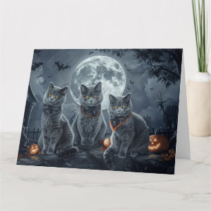 Tarjeta Halloween de gatos azules rusos espeluznante