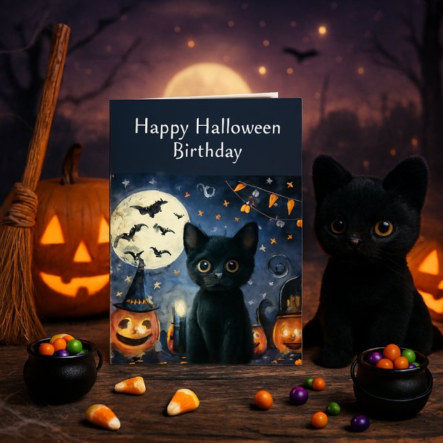 Tarjeta Halloween de gatos negros de cumpleaños (Subido por el creador)