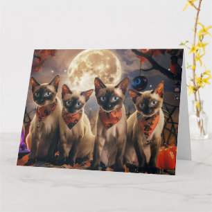 Tarjeta Halloween de gatos siameses espeluznante