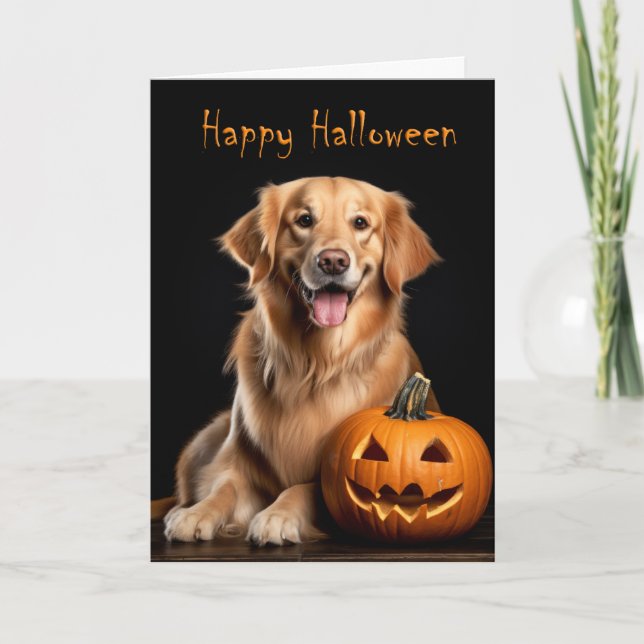 Tarjeta Halloween de Golden Retriever (Anverso)