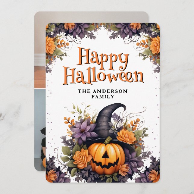 Tarjeta Halloween de Gorra de Brujas de Calabaza d (Anverso / Reverso)