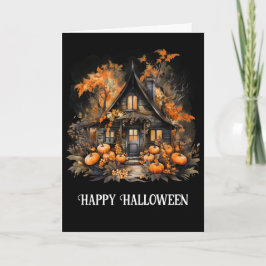 Tarjeta Halloween de Hauned House con calabazas