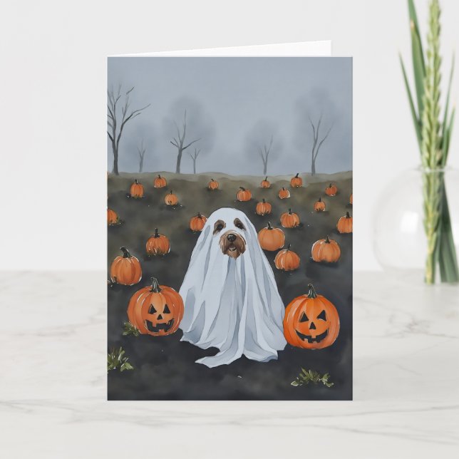 Tarjeta Halloween de la acuarela del perro fantasma (Anverso)