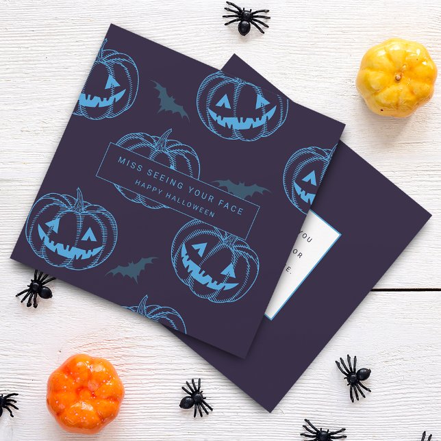 Tarjeta Halloween de la Bata de Calabaza de moda (Chic Pumpkin Bat Halloween Card)