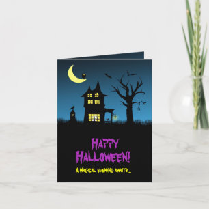 Tarjeta Halloween de la casa embrujada