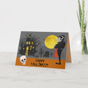 Tarjeta Halloween de la casa embrujada de vampiros
