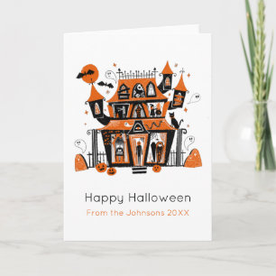 Tarjeta Halloween de la casa embrujada ilustrado