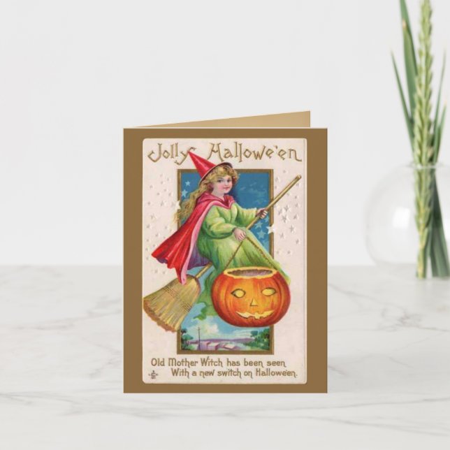 Tarjeta Halloween de la cosecha de niñita y Jack-O-Lantern (Anverso)