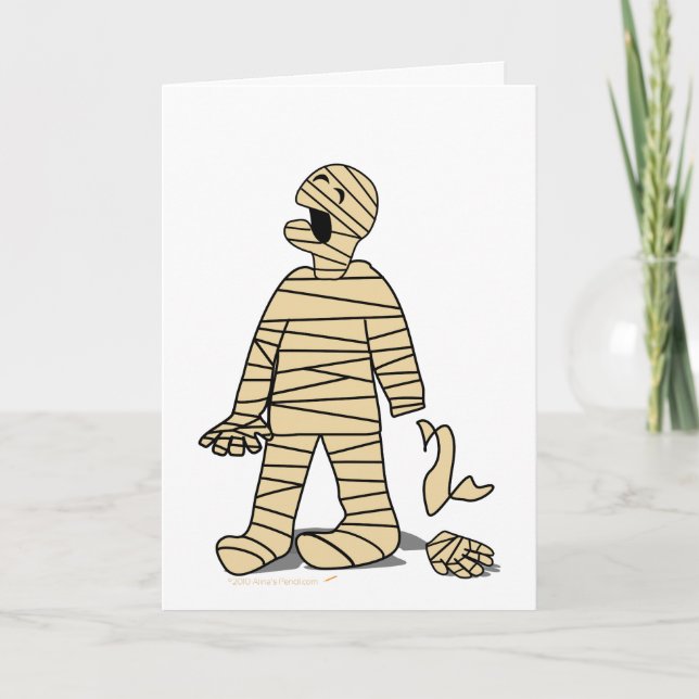 Tarjeta Halloween de la divertida momia rota la mano (Anverso)