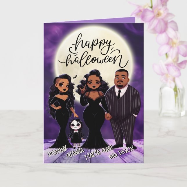 Tarjeta Halloween de la familia étnica graciosa y temible (Orquídea)