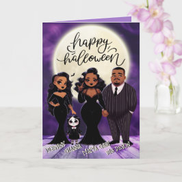 Tarjeta Halloween de la familia étnica graciosa y temible
