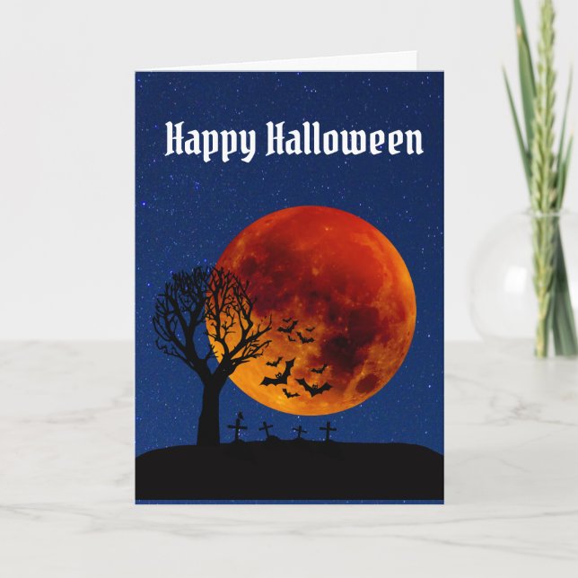 Tarjeta Halloween de la luna de cosecha (Anverso)
