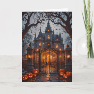 Tarjeta Halloween de la mansión embrujada