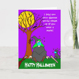 Tarjeta Halloween de la máscara de bruja divertida