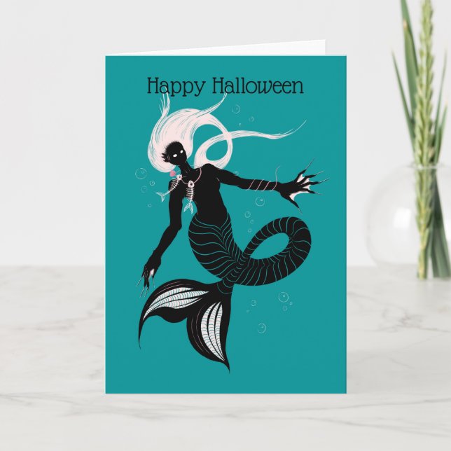 Tarjeta Halloween de la sirena gótica de la criatura del m (Anverso)