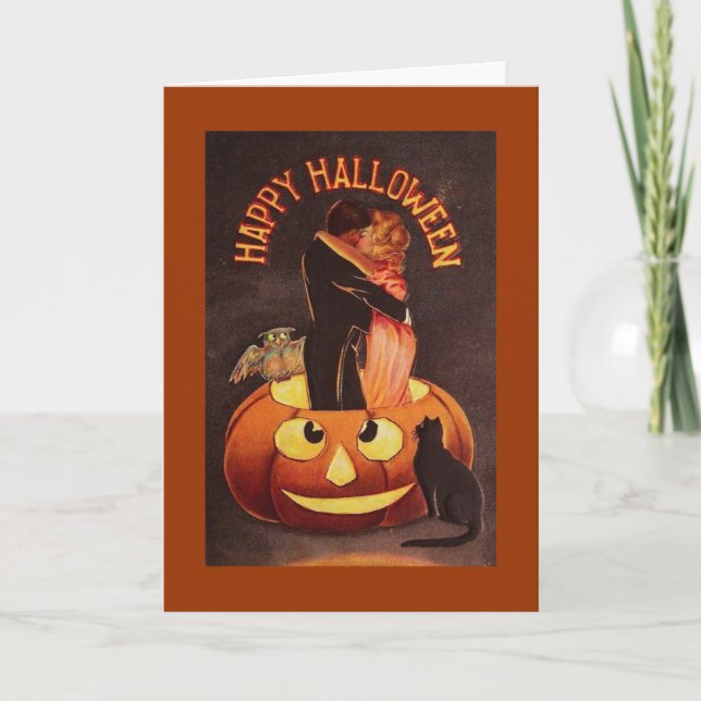 Tarjeta Halloween de los amantes de la cosecha (Anverso)