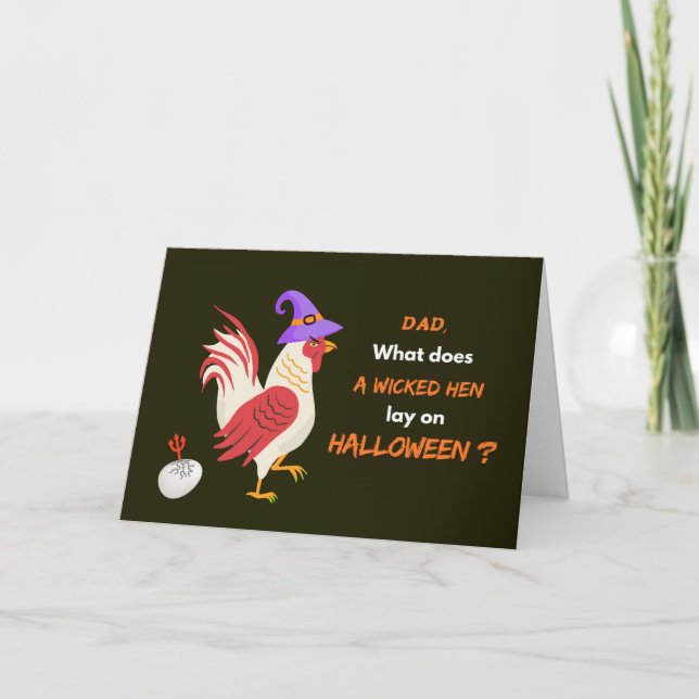 Tarjeta Halloween de Papá con Hen Malvado y Huevo Desviado (Anverso)