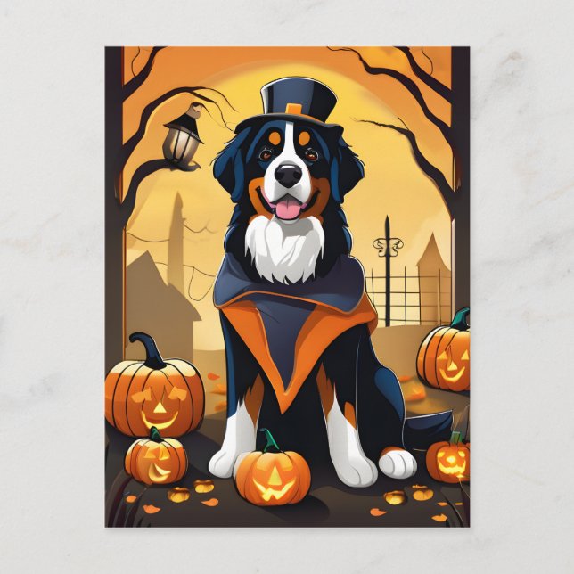 Tarjeta Halloween de Perro de Montaña de Bernese (Anverso)
