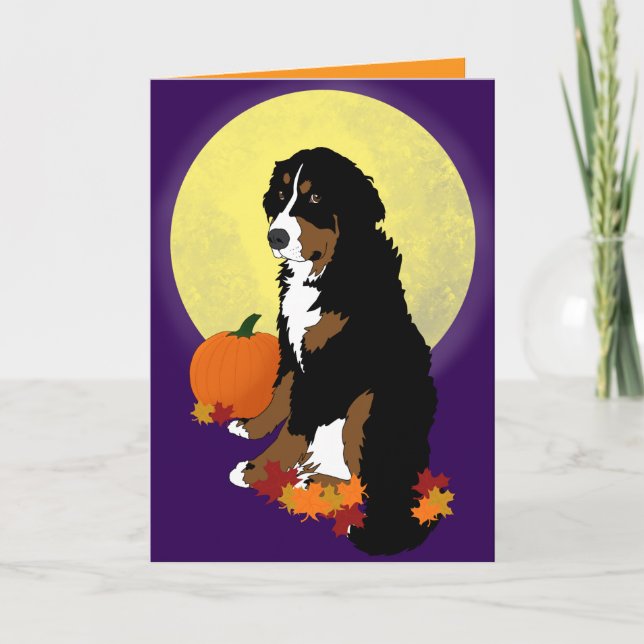 Tarjeta Halloween de perro de montaña de Bernese Otoño (Anverso)