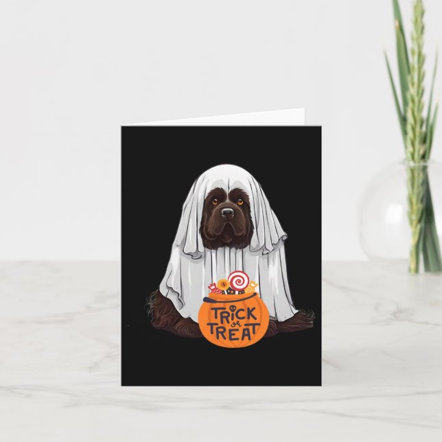 Tarjeta Halloween de perros de Terranova Cute Brown (Anverso)