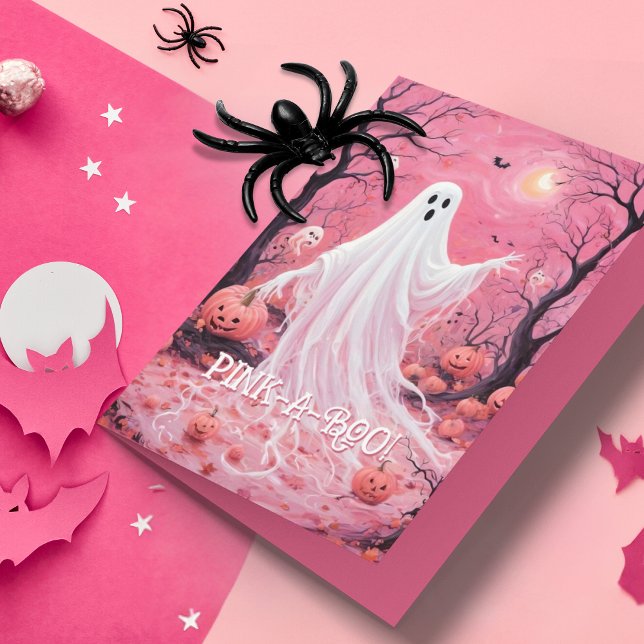 Tarjeta Halloween de Pink-a-Boo Ghostly (The perfect Halloween card for young girls or anyone that loves pink!)