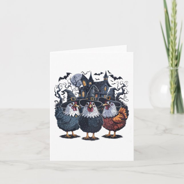 Tarjeta Halloween de pollo divertido con fantasía (Anverso)
