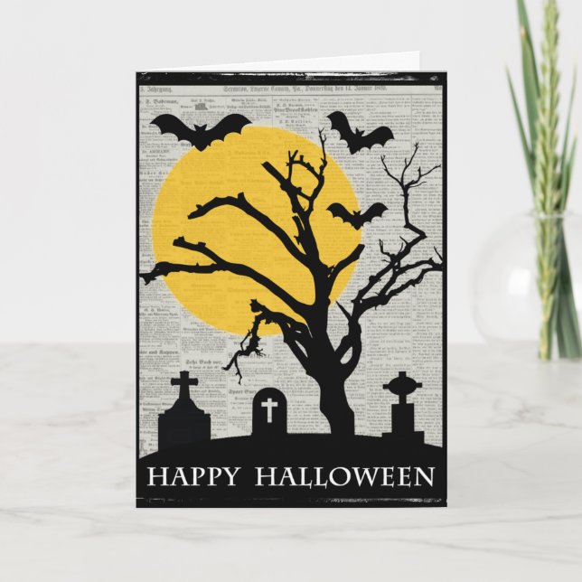 Tarjeta Halloween de Spooky Tree y Tombstone (Anverso)