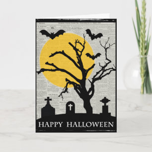 Tarjeta Halloween de Spooky Tree y Tombstone