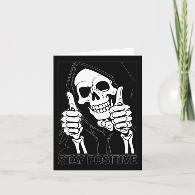 Tarjeta Halloween de Stay Positive Skeleton Grim Reaper (Anverso)