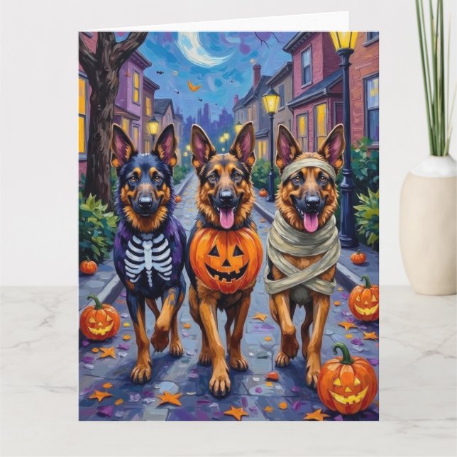 Tarjeta Halloween de truco o tratamiento de perros pastore (Anverso)