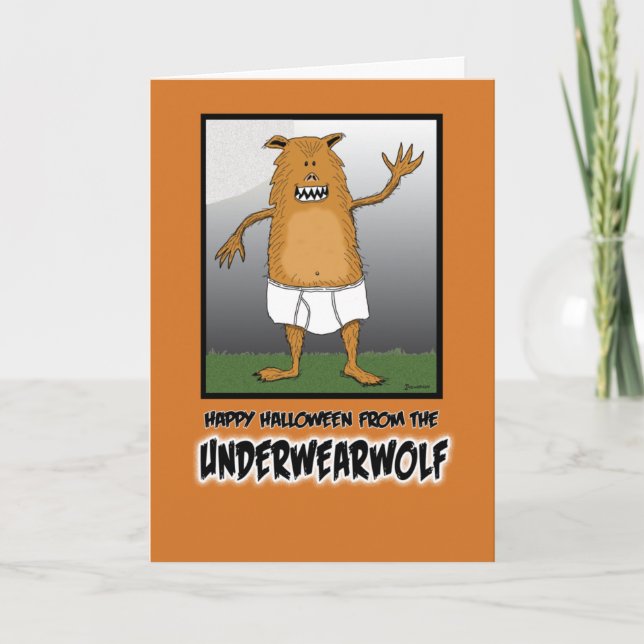 Tarjeta Halloween de Underwearwolf divertida (Anverso)
